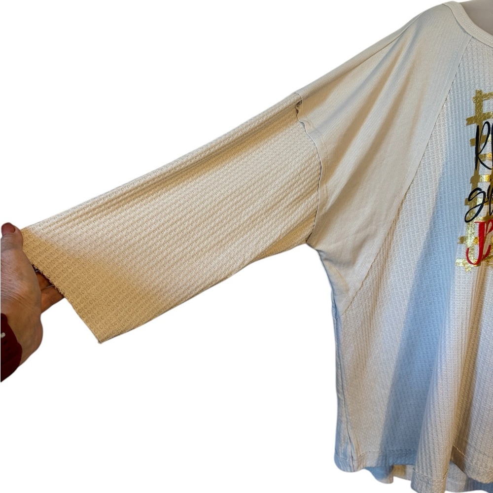 CHRISTMAS *THE REAL GIFT IS JESUS* CREAM WAFFLE KNIT TOP PLUS: 26/28 #9 - Picture 3 of 6
